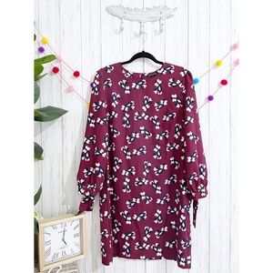 Banana Republic Burgundy Bow Sleeve Floral Shift Dress 12